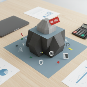 Iceberg conceitual mostrando preço baixo de site na superfície e custos invisíveis submersos: clientes perdidos, retrabalho e credibilidade