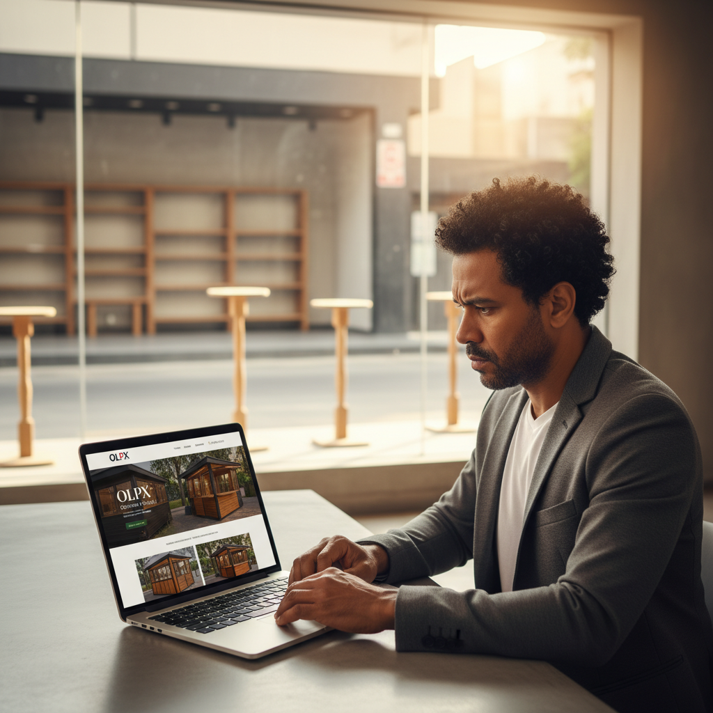 Empresário olhando site profissional para empresas no notebook enquanto negócio não recebe clientes sem SEO